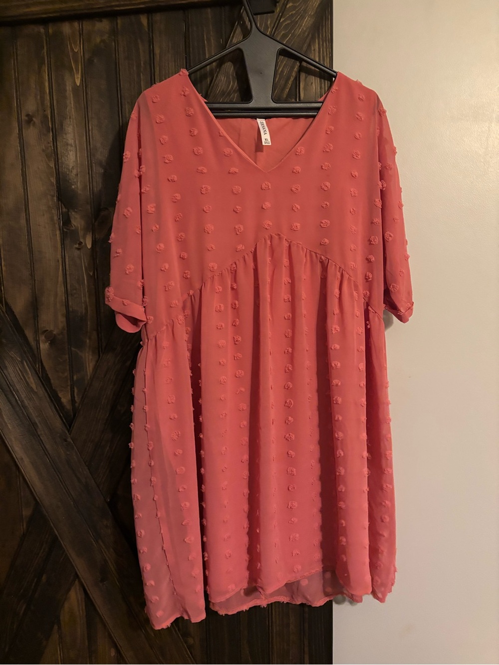 Women’s Zenana Pink Pom-Pom V-Neck Babydoll Top